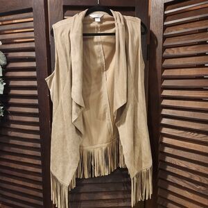CJ Banks Tan Vest with Fringe Detail